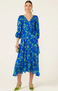 Sacha Drake WATER LILY Wrap Dress in Cobalt Jade Floral