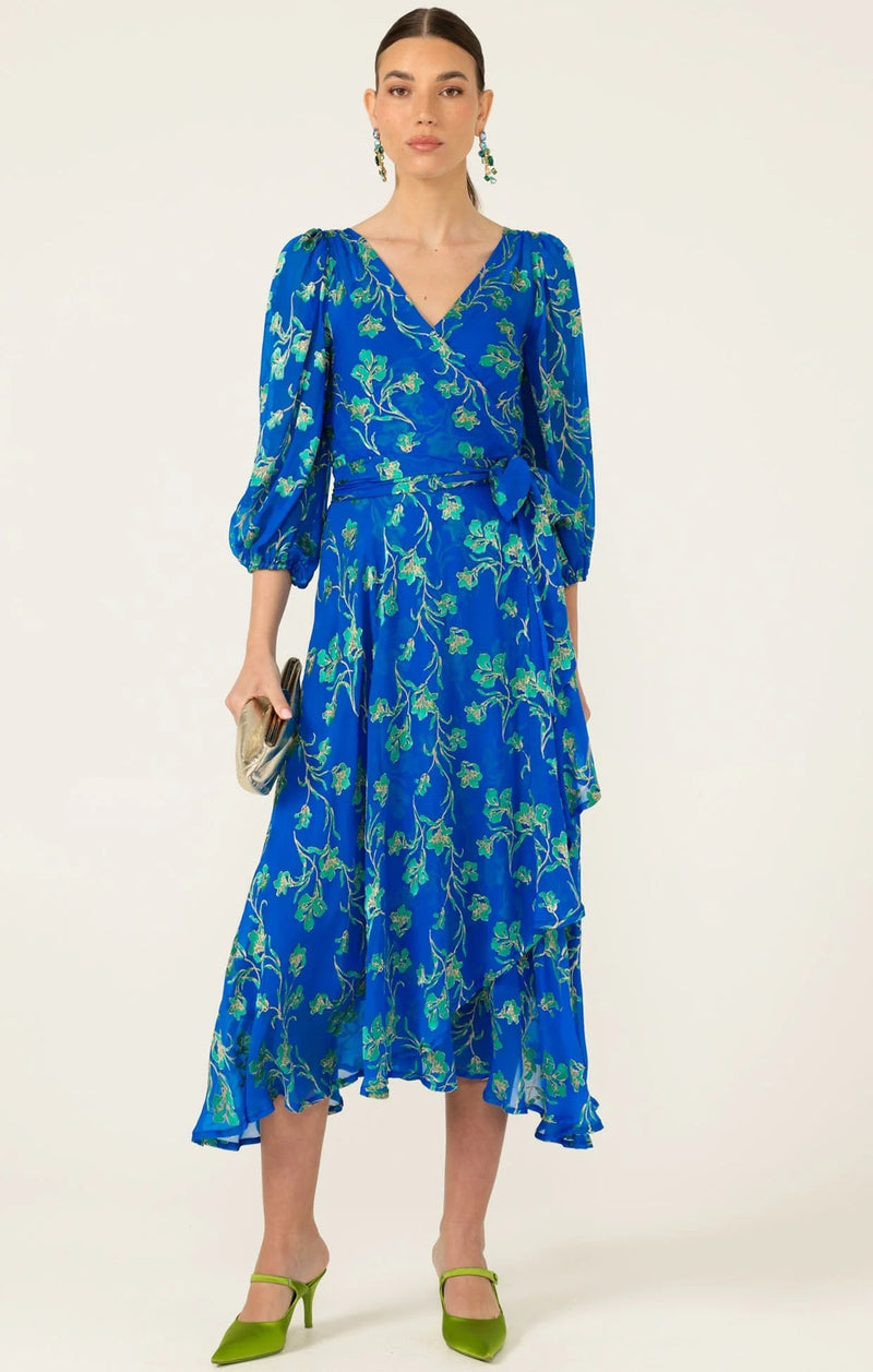 Sacha Drake WATER LILY Wrap Dress in Cobalt Jade Floral