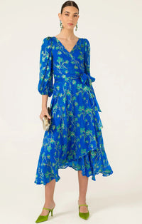 Sacha Drake WATER LILY Wrap Dress in Cobalt Jade Floral
