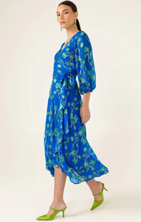Sacha Drake WATER LILY Wrap Dress in Cobalt Jade Floral