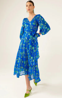 Sacha Drake WATER LILY Wrap Dress in Cobalt Jade Floral