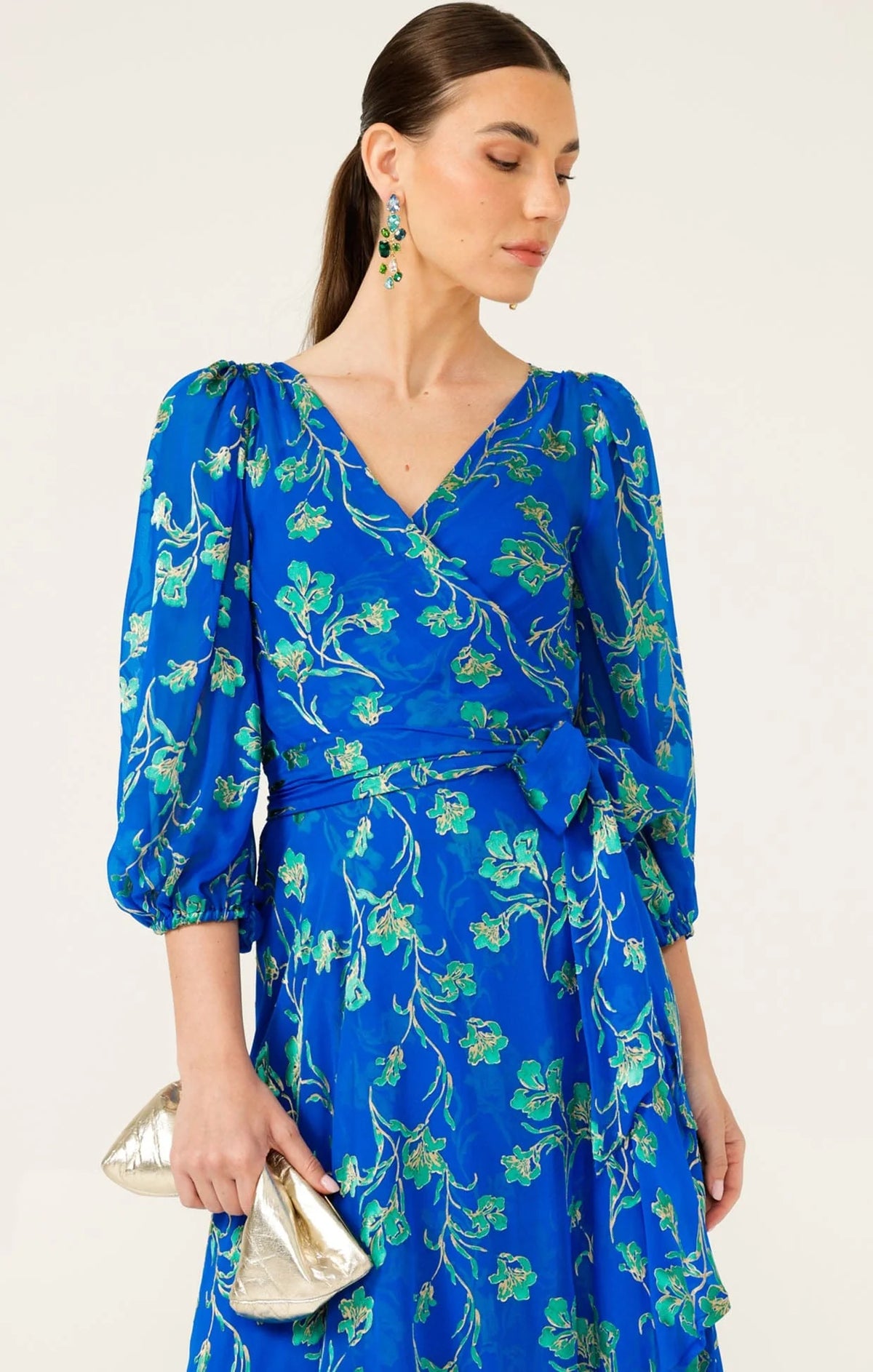 Sacha Drake WATER LILY Wrap Dress in Cobalt Jade Floral