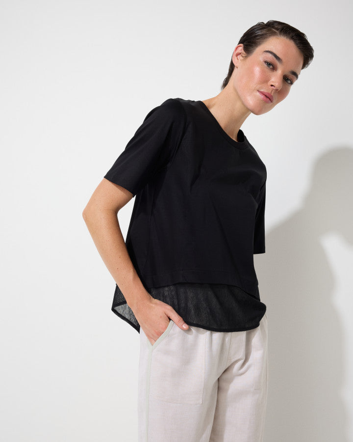 Marco Polo Mesh Panelled Tee in Black