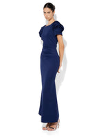 Montique Monet Rosette Gown in Navy