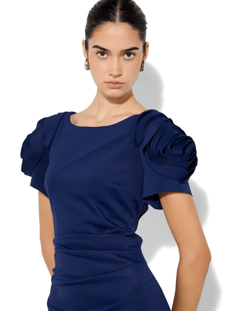 Montique Monet Rosette Gown in Navy