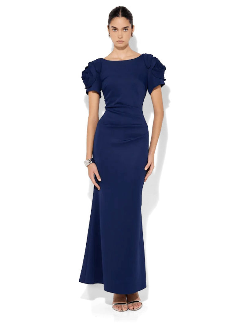 Montique Monet Rosette Gown in Navy