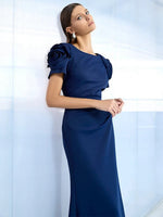 Montique Monet Rosette Gown in Navy