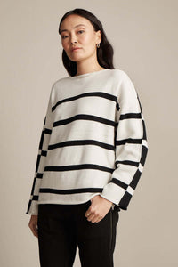 Marco Polo Reversible Stripe Knit in Ivory Black