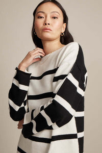 Marco Polo Reversible Stripe Knit in Ivory Black