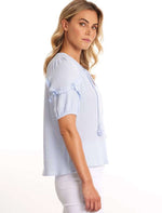 Marco Polo Ruffle Crinkle Cotton Top in Ice Blue 44554
