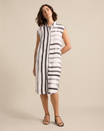 Marco Polo Brushed Stripe Dress in White Grey Combo