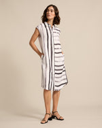 Marco Polo Brushed Stripe Dress in White Grey Combo