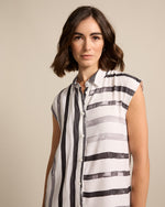 Marco Polo Brushed Stripe Dress in White Grey Combo