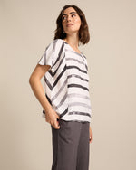 Marco Polo Brushed Stripe Top in White Grey Combo