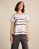 Marco Polo Brushed Stripe Top in White Grey Combo