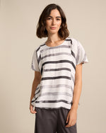 Marco Polo Brushed Stripe Top in White Grey Combo