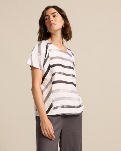 Marco Polo Brushed Stripe Top in White Grey Combo