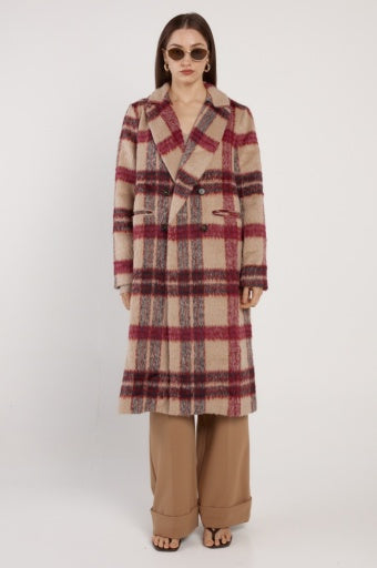 Fate + Becker Harlow Check Longline Coat in Pink