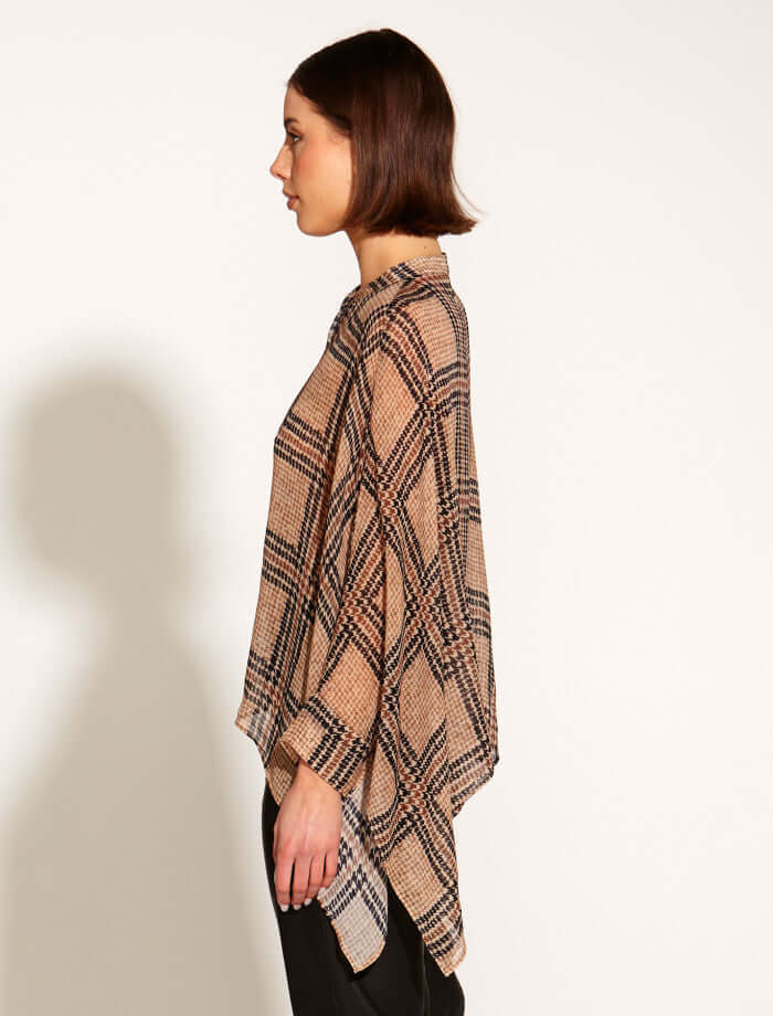 Fate & Becker Something Beautiful Oversized Flowy Blouse in Houndstooth Check