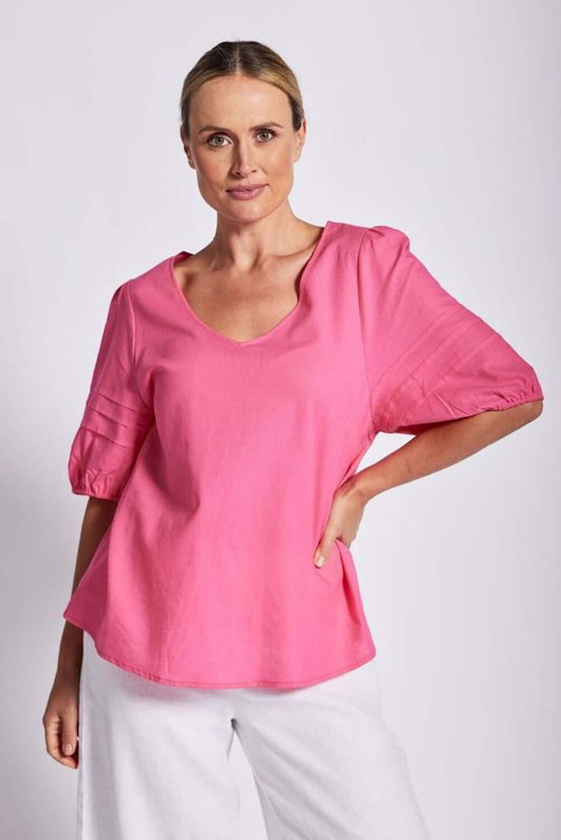 See Saw Puff Sleeve Top in Shocking Pink