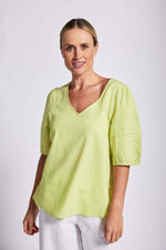 See Saw Puff Sleeve Top in Pine Lime