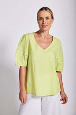 See Saw Puff Sleeve Top in Pine Lime