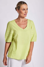 See Saw Puff Sleeve Top in Pine Lime