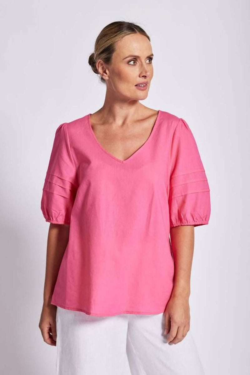 See Saw Puff Sleeve Top in Shocking Pink