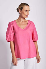 See Saw Puff Sleeve Top in Shocking Pink