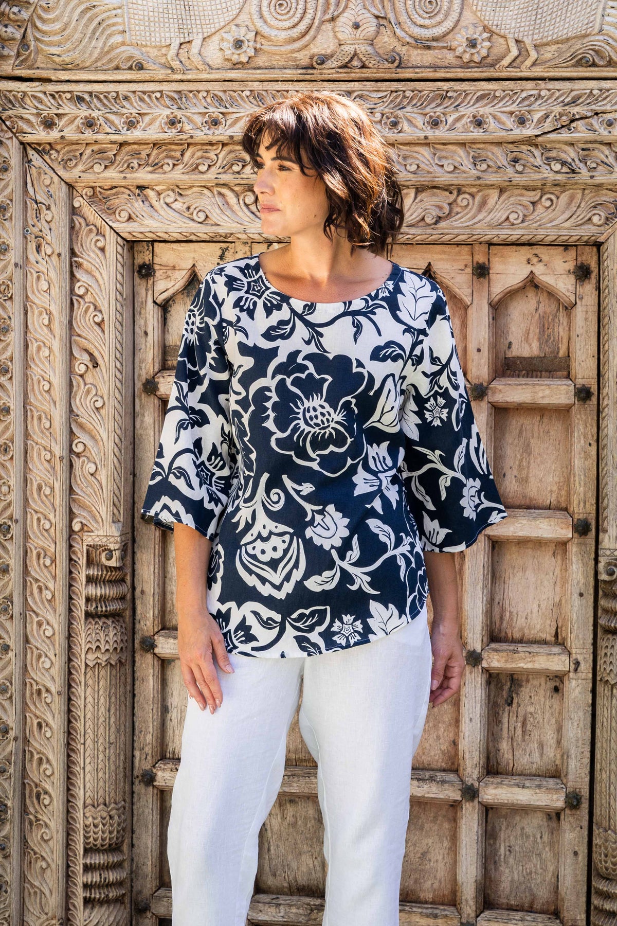 See Saw Boatneck Top in Navy Vine