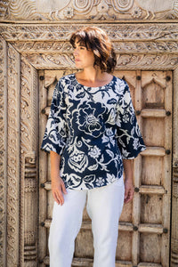 See Saw Boatneck Top in Navy Vine