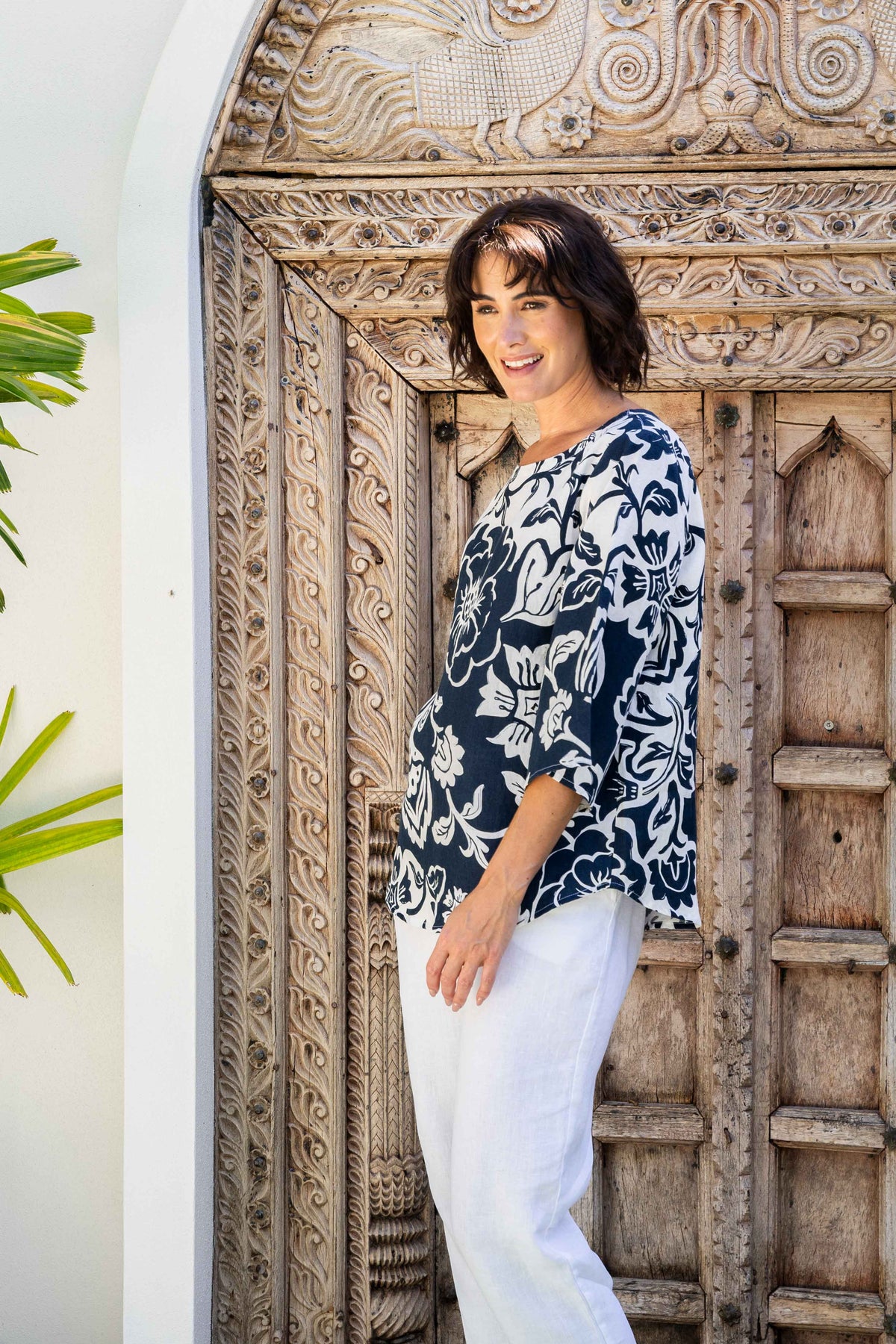 See Saw Boatneck Top in Navy Vine
