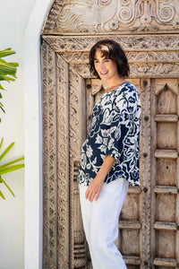 See Saw Boatneck Top in Navy Vine