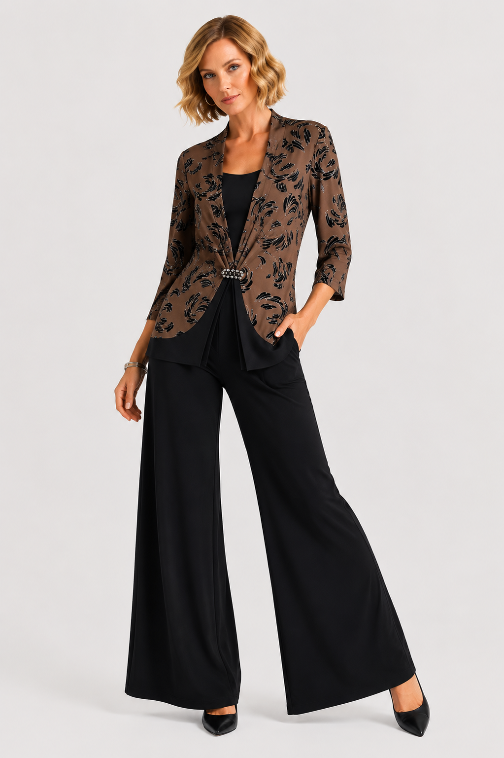 Kleio One Piece Jacket & Cami Top in Taupe Black
