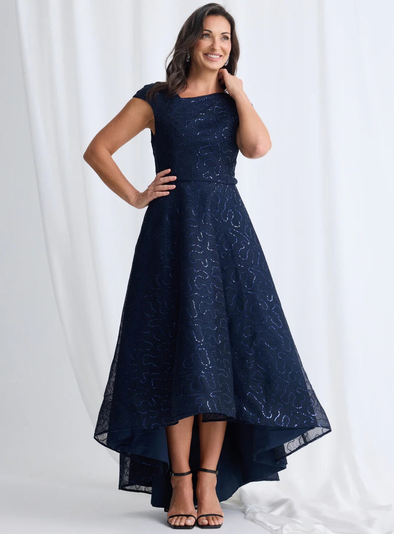 Trellis Lane CORA Asymmetrical Gown in Navy