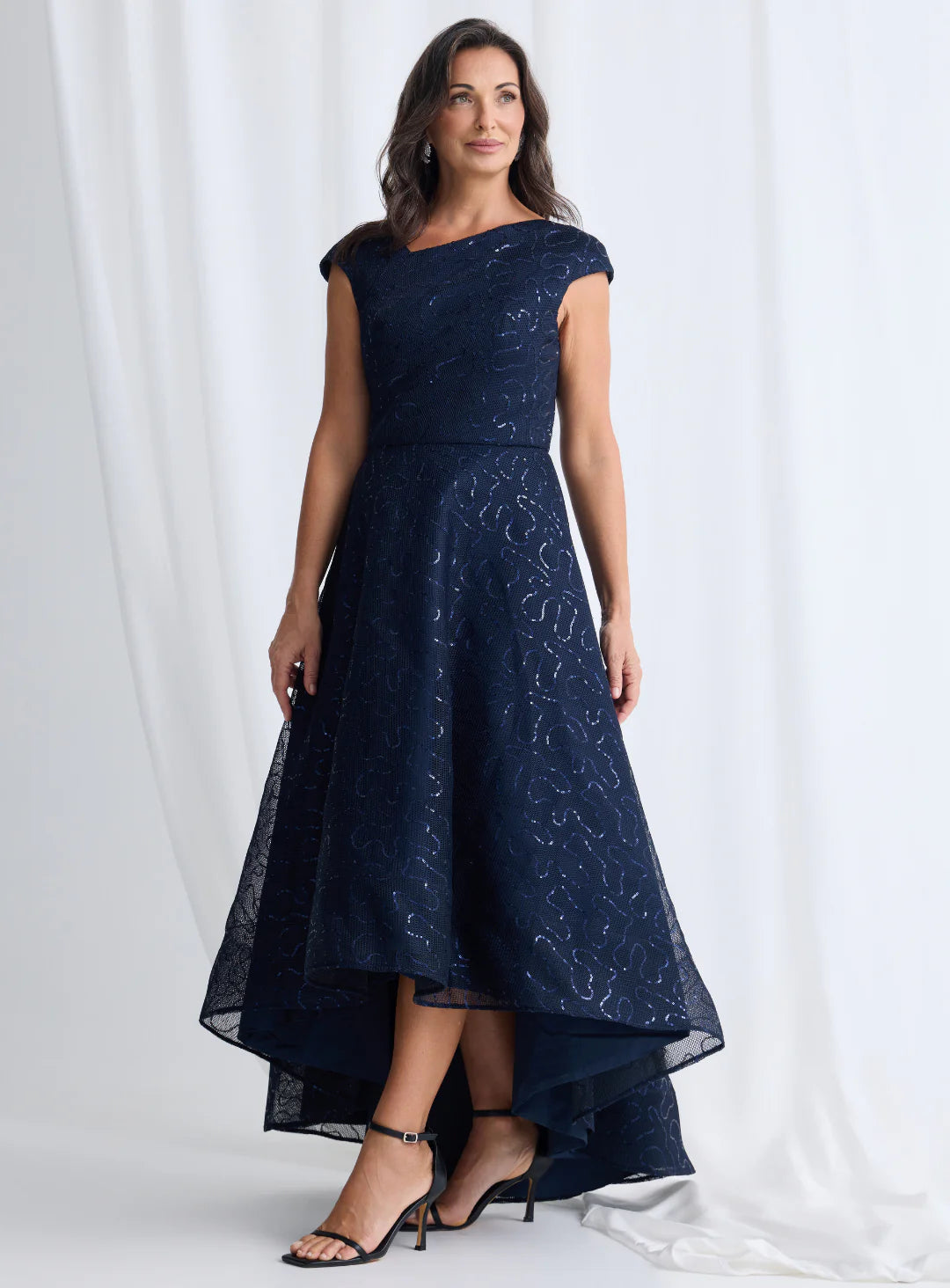 Trellis Lane CORA Asymmetrical Gown in Navy