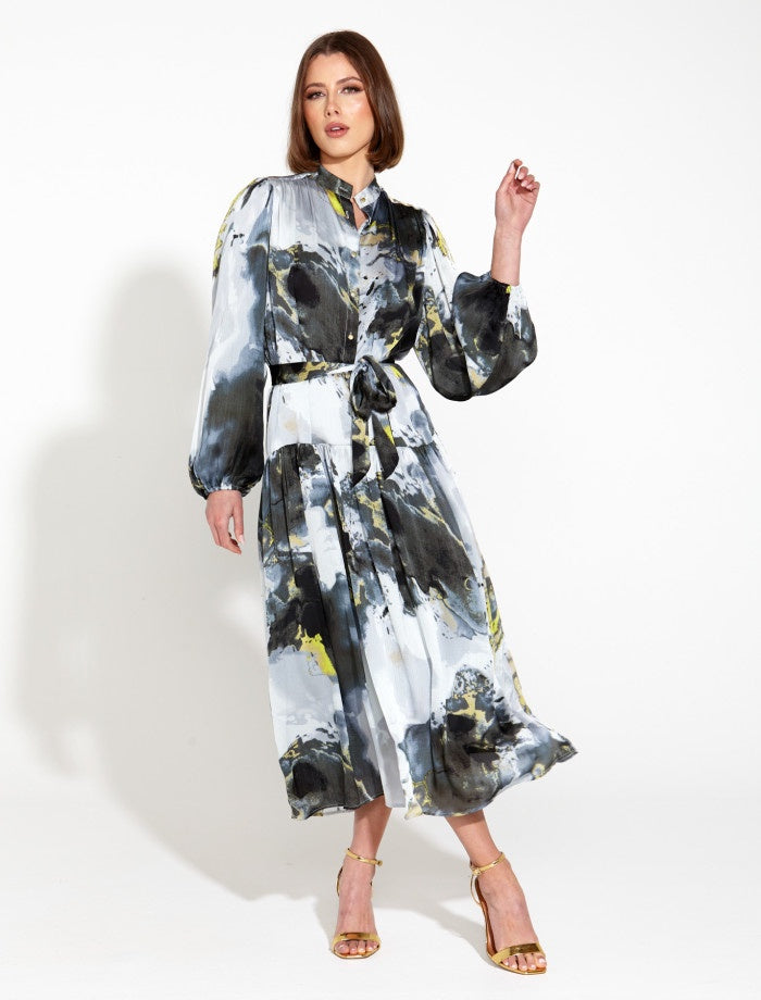Fate & Becker Transfixed Midi Duster Shirt Dress in Marble