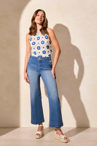 Tribal Brooke High Rise Palazzo Marine Jean in Calypso Blue