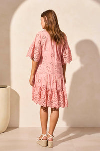 Tribal Cotton Eyelet Ruffle Dress in Shell Pink