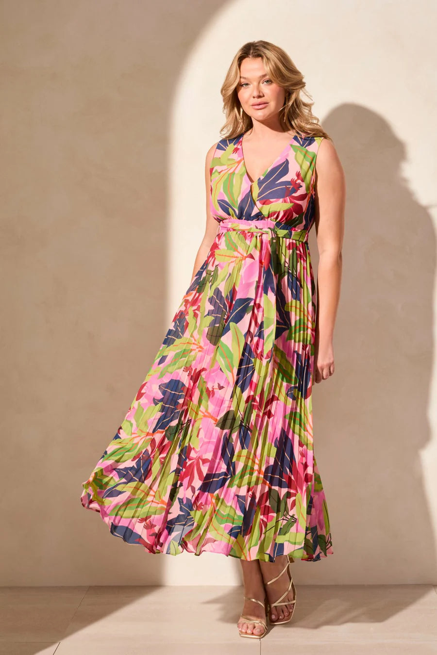 Tribal Surplice Plisse' Maxi in Teaberry
