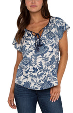 Liverpool Shirred Top in Galaxy Floral