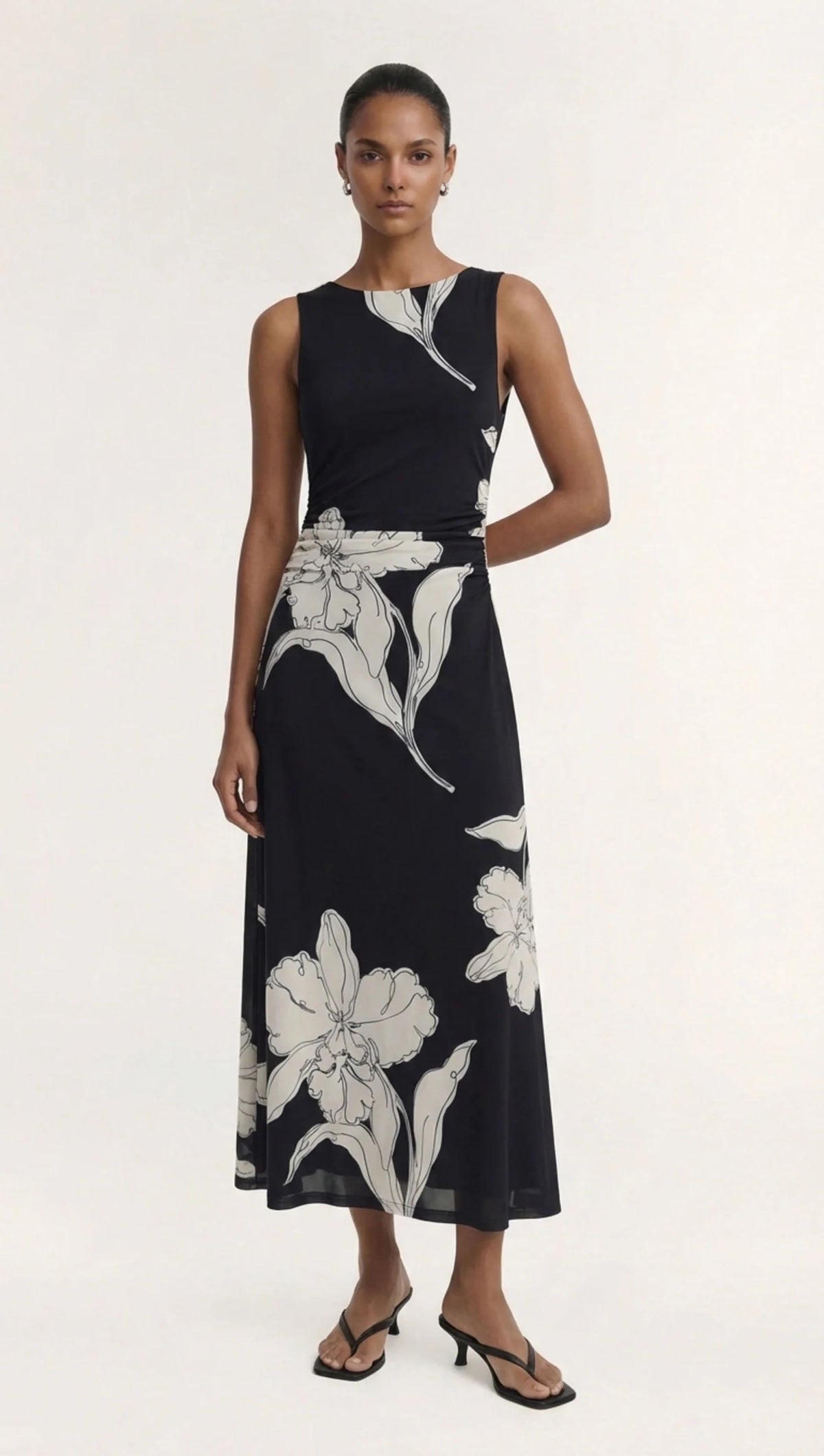 Staple The Label VEDA Mesh Midi Dress in Black Cream Floral