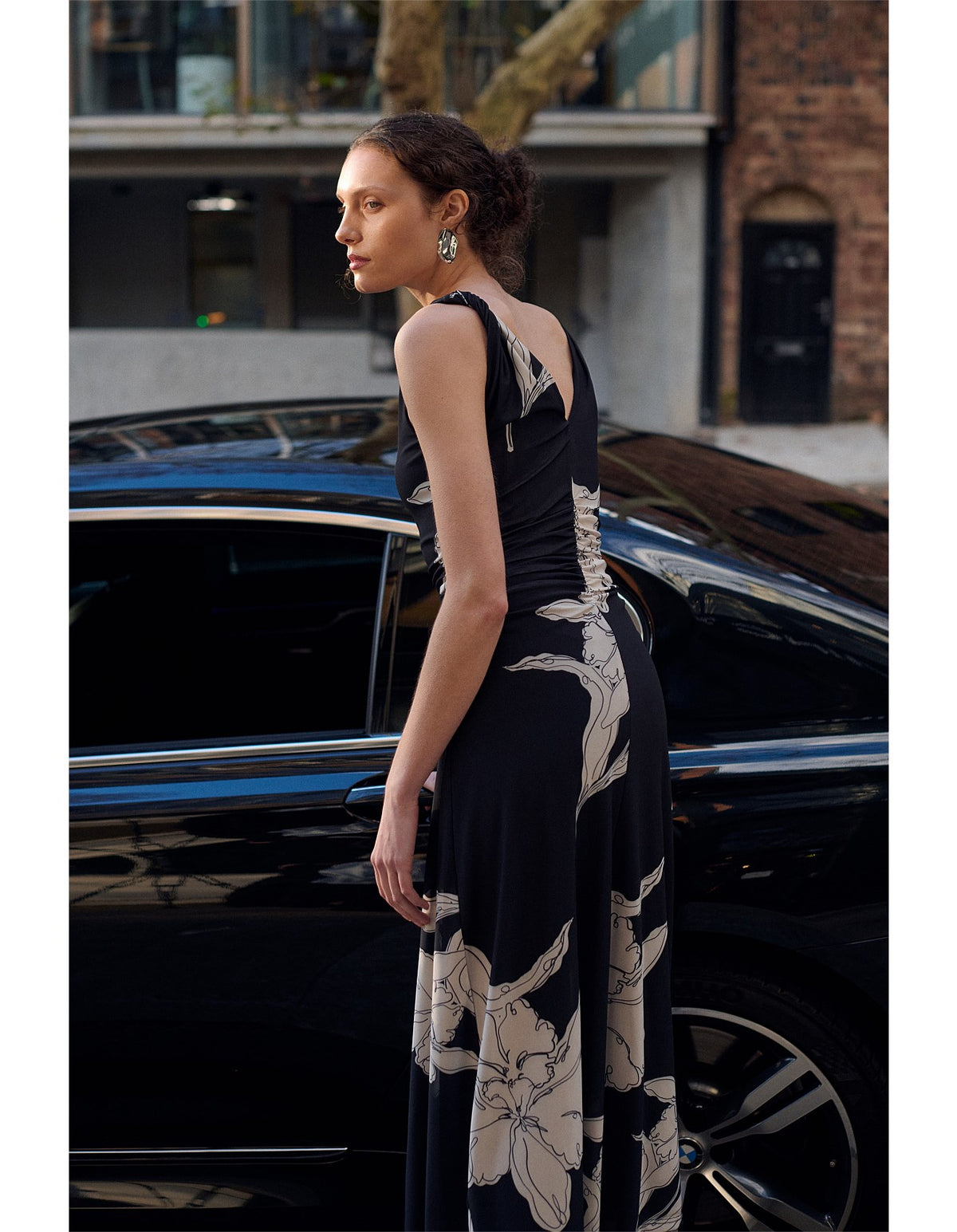 Staple The Label VEDA Mesh Midi Dress in Black Cream Floral
