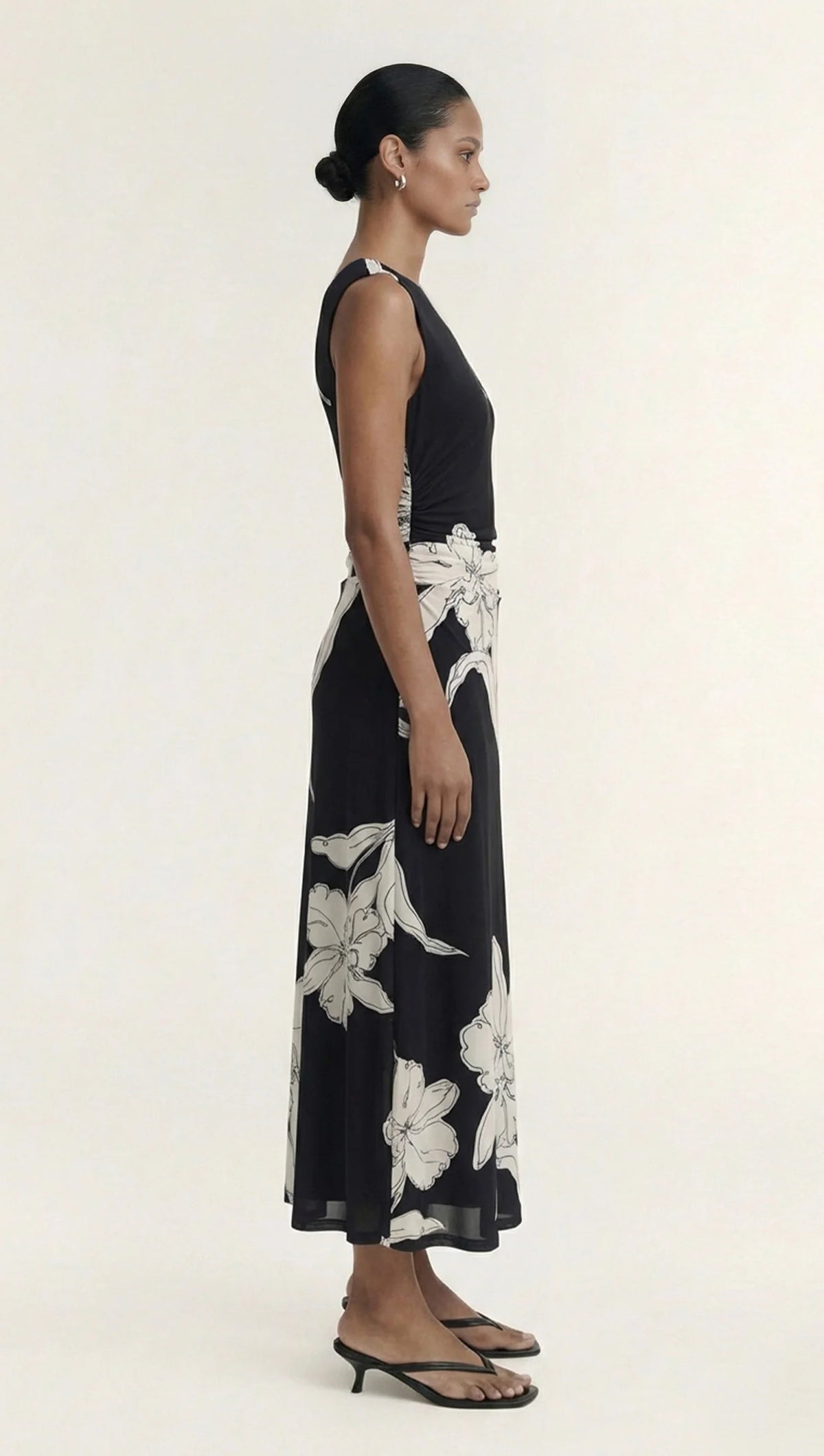 Staple The Label VEDA Mesh Midi Dress in Black Cream Floral