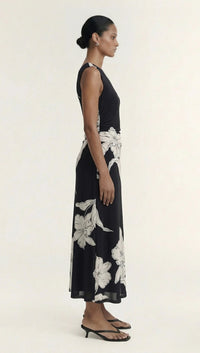 Staple The Label VEDA Mesh Midi Dress in Black Cream Floral
