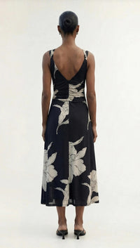 Staple The Label VEDA Mesh Midi Dress in Black Cream Floral