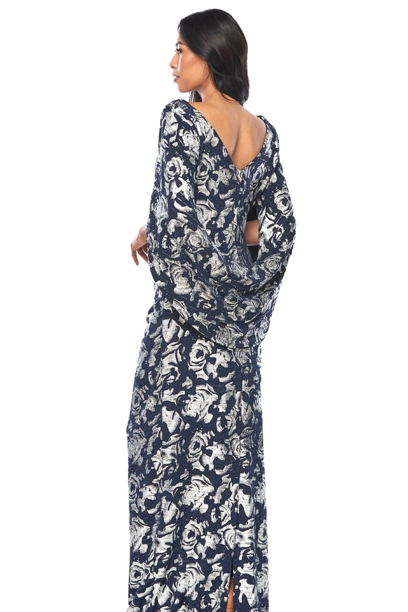 Zaliea Draped Sleeve Gown in Midnight Silver Floral Z0377