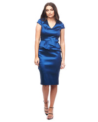Zaliea Peplum Dress in Sapphire Z0403