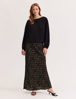 Staple the Label Zadie Bias Maxi Skirt in Black Khaki Geo