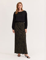 Staple the Label Zadie Bias Maxi Skirt in Black Khaki Geo